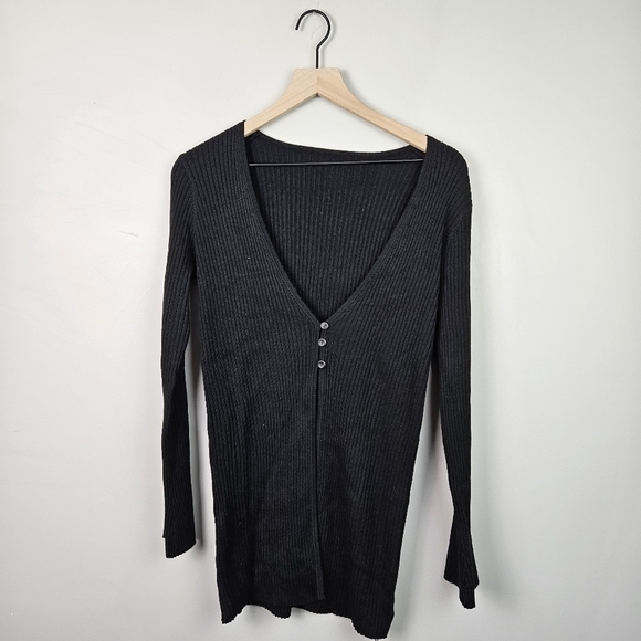Cider Wool Blend V Neck Button Knitted Cardigan Sweater Plus Size Black 0XL - Picture 3 of 12